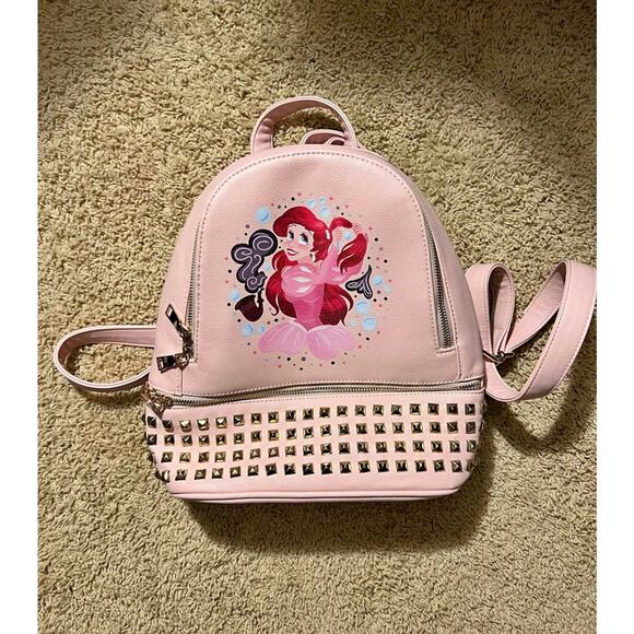 Disney Princess Ariel Little Mermaid Hand Painted Faux Leather Studded Mini Bag - Picture 1 of 3